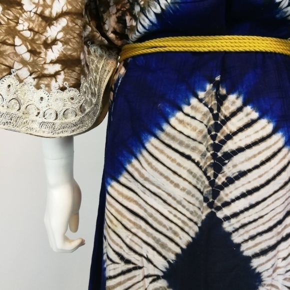 Vintage 70s Afro-centric heirloom robe wax print embroidered maxi length caftan - Picture 12 of 15